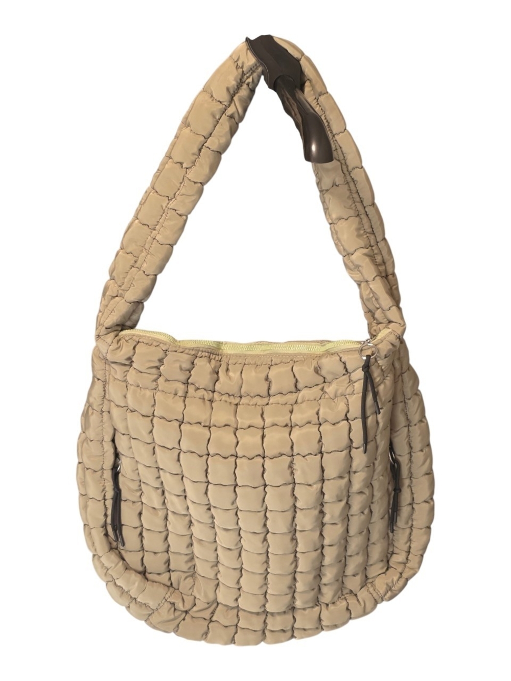 Beige Quilted Shoulder Bag with Padded Strap